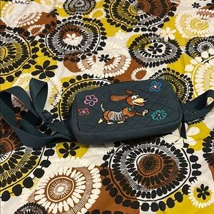 Blue Crossbody Bag with Embroidery and Zipper Closure